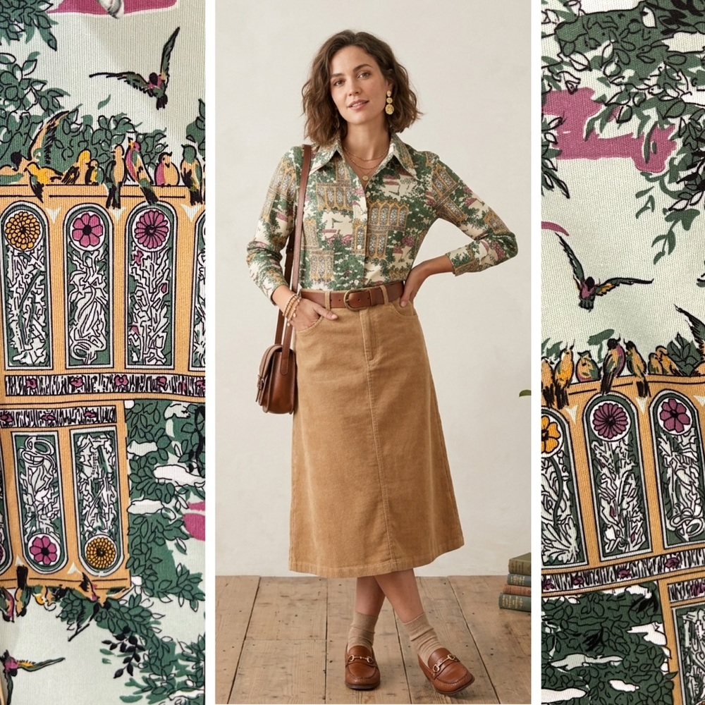 Vtg 70s Ship ’n Shore Bird & Garden Print Dagger Collar Button Up Shirt - M Poly - Picture 15 of 15